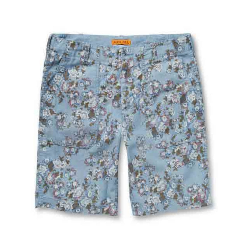 Alex Mill Men's 36 Blue Floral Print Flat Front Chino Shorts 100% Cotton Summer